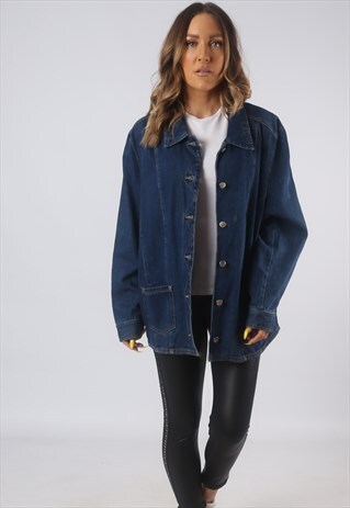 VINTAGE DENIM JACKET OVERSIZED FITTED UK 16-18 XL (B3W)