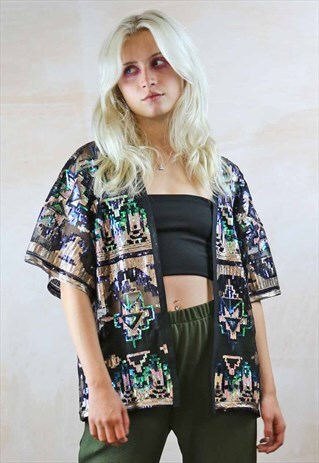 SHEER AZTEC BLING SEQUIN KIMONO