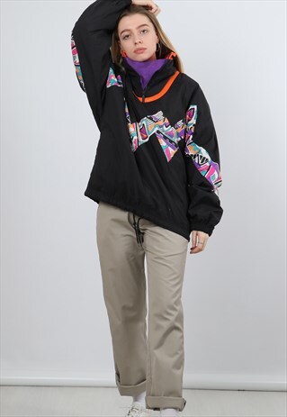VINTAGE LARGE BLACK SKI PULLOVER JACKET