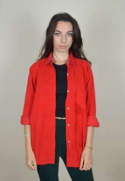 90s Vintage Bright Red Long Sleeve Cord Shirt
