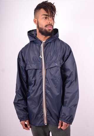 K-WAY MENS VINTAGE RAIN JACKET LARGE BLUE 90'S