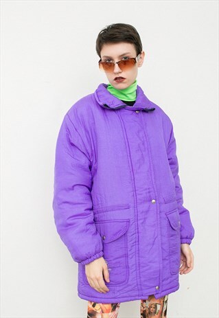 VINTAGE KAPPA SKI JACKET PURPLE WARM PUFFER ZIP UP 90S
