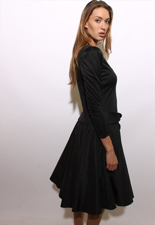VINTAGE 1980'S 80'S BLACK FULL SKIRT BALL GOWN FORMAL S-M