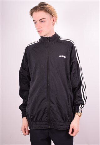 ADIDAS MENS VINTAGE TRACKSUIT TOP JACKET LARGE BLACK 90S