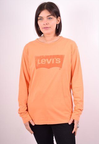 LEVI'S WOMENS VINTAGE TOP LONG SLEEVE MEDIUM ORANGE 90S