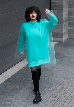Mint Oversized Jumper Dress with Tulle