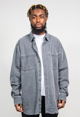 VINTAGE 90'S GREY TEXTURED DENIM STYLE SHIRT