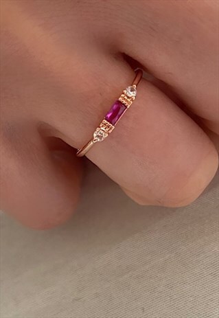 18CT ROSE GOLD PLATED DAINTY DAZZLING PINK & WHITE CZ RING