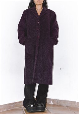 Vintage 90s Wool Blend Winter Purple Burgundy Long Coat