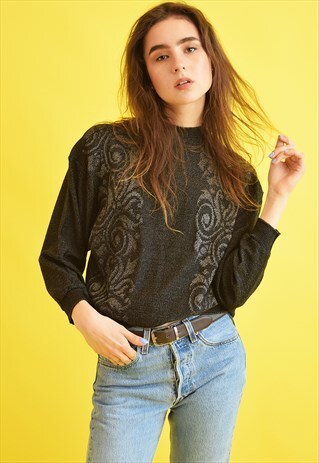 90'S RETRO ABSTRACT PRINT OVERSIZED KNIT JUMPER TOP