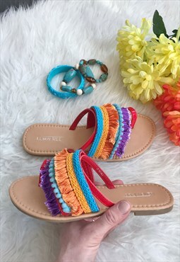 Boho Multi Colour Toe-Loop Sandals