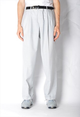 VINTAGE 80S ICE GREY WOOL BLEND PANTS