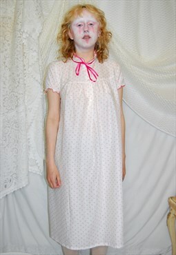 Vintage White And Pink Frilly Nightgown Size 12/14