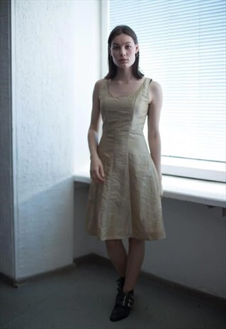 VINTAGE 90'S MIDI BEIGE SHIMMERING SLEEVELESS DRESS