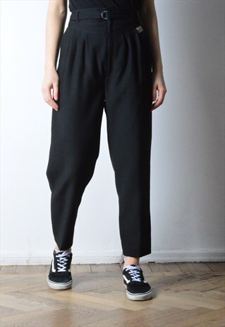 VINTAGE 90S BLACK WOOL BLEND PANTS WITH BELT