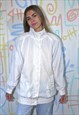 Jacket Vintage 80s Windbreaker White Anorak Woven  S / M