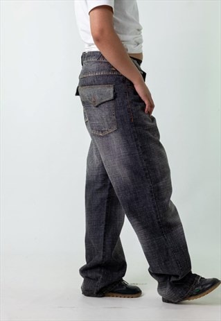 Charcoal Grey 90s Karl Kani Denim Hip Hop Jeans Baggy Pants