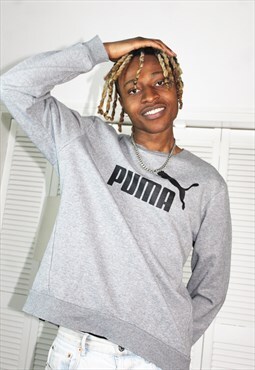 Vintage 90s Grey Puma Spellout Logo Sweatshirt In Large