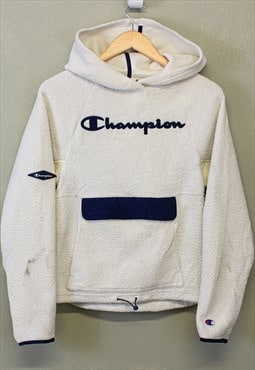 Vintage Champion Fleece Hoodie White With Spell Out Logo