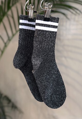 DARK SILVER METALLIC WHITE VARSITY STRIPE SOCKS