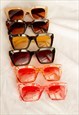 TRANSPARENT PINK CHUNKY BEVELLED SQUARE SUNGLASSES