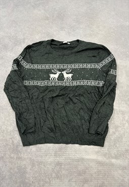 Vintage Gap Knitted Jumper Reindeer Patterned Knit Sweater