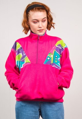 VINTAGE 90'S PINK QUARTER ZIP FLEECE JUMPER