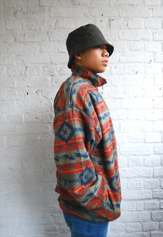 CRAZY PRINT AZTEC 1/4 ZIP FLEECE TOP (1990'S)