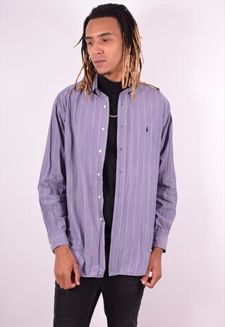 POLO RALPH LAUREN MENS VINTAGE SHIRT MEDIUM PURPLE STRIPES 9