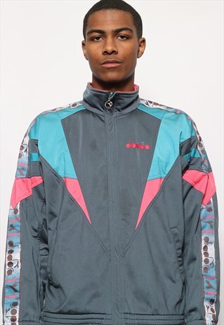 VINTAGE DIADORA LOGO TRACK JACKET GREY