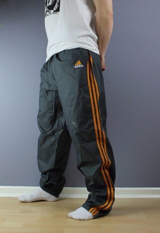 VINTAGE ADIDAS JOGGERS IN GREY/ORANGE EMBROIDERED LOGO
