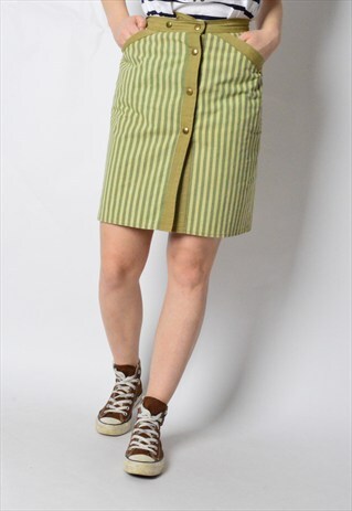 VINTAGE 60S KHAKI STRIPED POP BUTTON MINI SKIRT