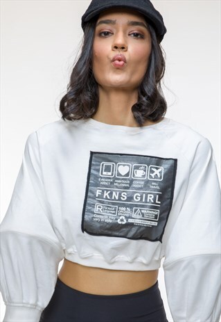 FKNS WHITE PRINTED TOP WITH STRUCTURED SLEEVES