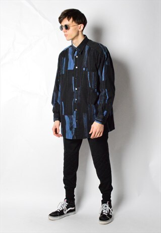 VINTAGE 90S NAVY BLUE ABSTRACT LONG SLEEVE SHIRT