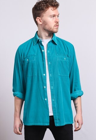 VINTAGE CORDUROY CORD SHIRT BLUE