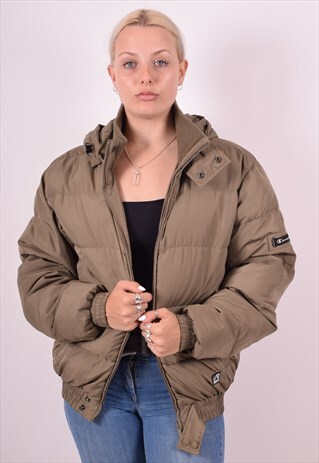 CHAMPION WOMENS VINTAGE PADDED JACKET LARGE KHAKI 90S
