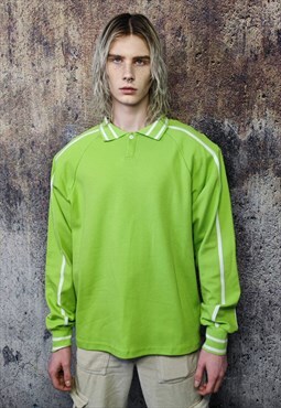 Long sleeve polo shirt shoulder padded racing top in green