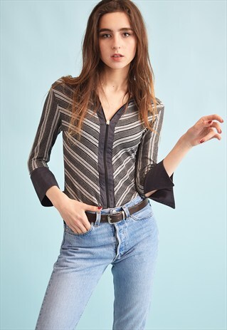 90'S GOES 70'S RETRO STRIPED PETITE SHIRT TOP