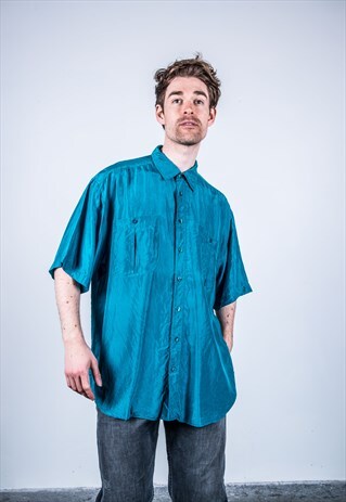 VINTAGE 1980S BLUE SILK SHIRT