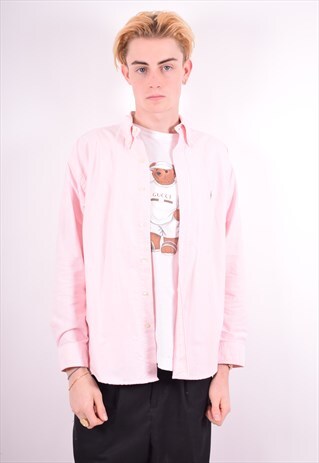 RALPH LAUREN MENS VINTAGE SHIRT MEDIUM PINK 90'S