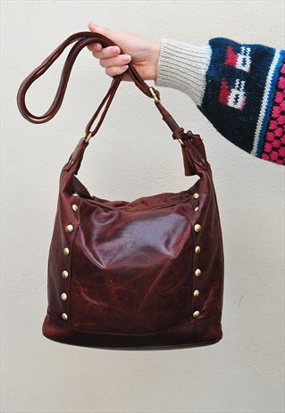 VINTAGE ROWALLAN LEATHER STUDDED SHOULDER CROSSBODY BAG