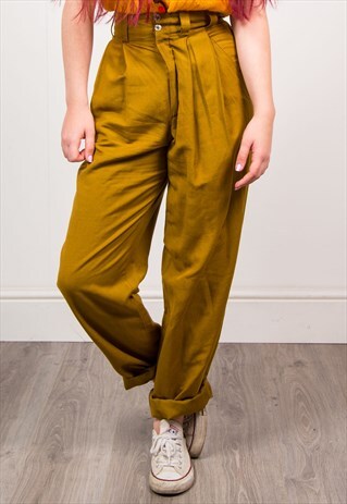 VINTAGE 90'S OLIVE GREEN HIGH WAIST STRAIGHT LEG TROUSERS