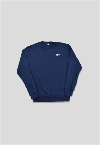 VINTAGE 90S REEBOK EMBROIDERED LOGO SWEATSHIRT IN NAVY BLUE