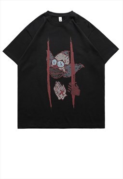 Krusty the Clown print t-shirt Y2K tee hands top in black