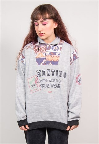 VINTAGE 90'S LIGHT GREY FLEECE PANEL SWEATSHIRT