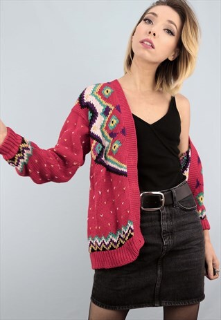 VINTAGE 80S 90S NOVELTY CHRISTMAS CARDIGAN RED