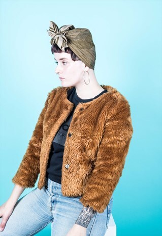 VINTAGE FAUX FUR COAT IN BROWN