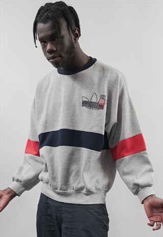VINTAGE 90'S ADIDAS GREY COLOUR BLOCK SWEATSHIRT