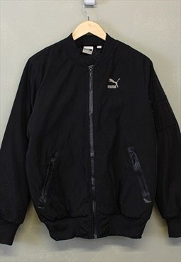 Vintage Puma Bomber Puffer Jacket Black Zip Up Small