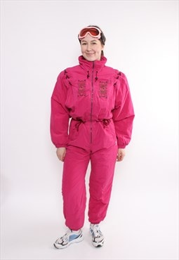 80s VdeV one piece ski suit, vintage pink snowsuit, retro 